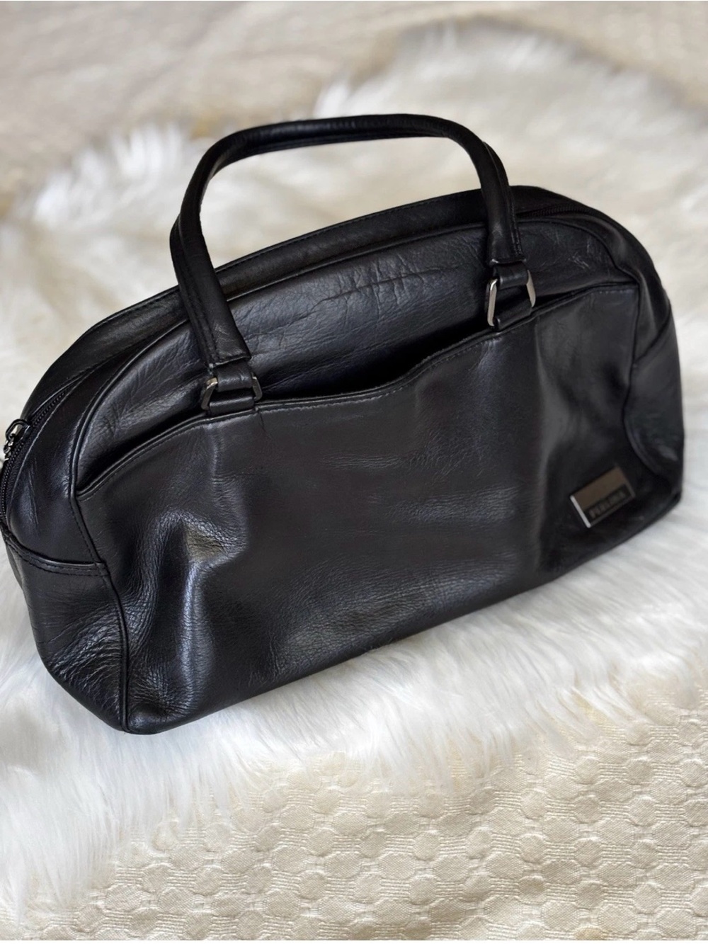 Classic Black Leather  Handheld Bag Women
